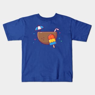 Coconut Drink With Fruit Popsicle Cartoon Kids T-Shirt